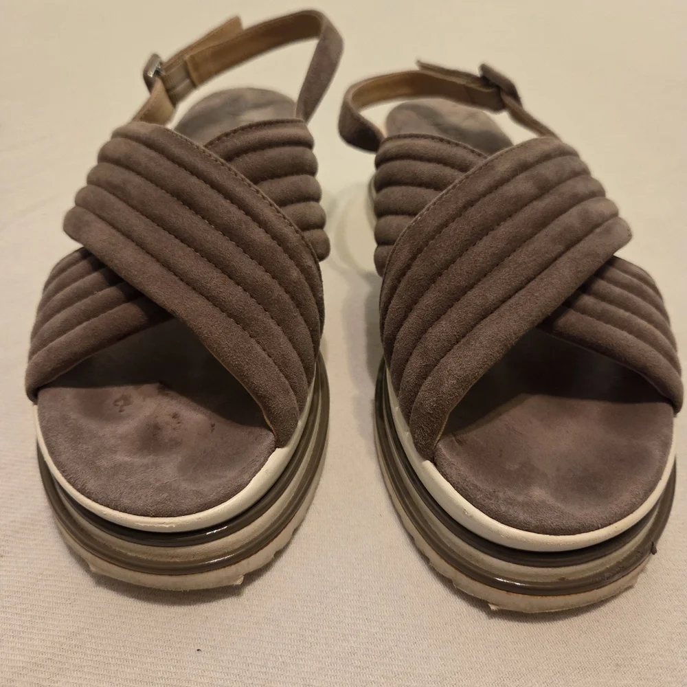LUCA GROSSI‎ Taupe Suede Open Toe Sling Back Platform Sandals Women's EU 38 US 8